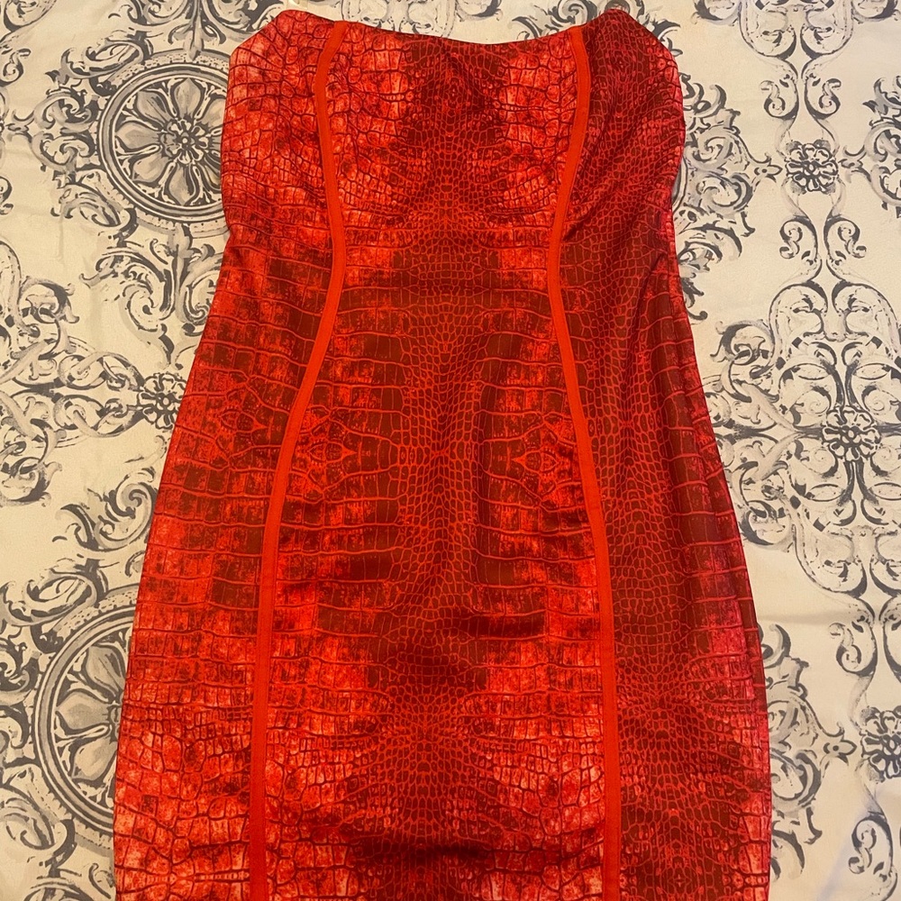 Mini red/orange snakeskin dress